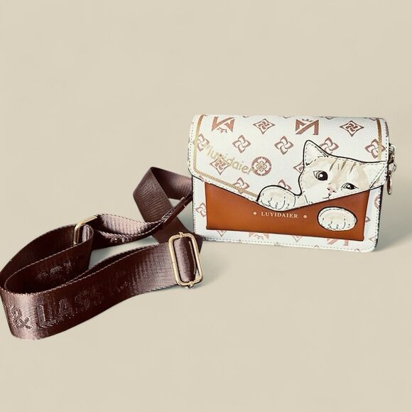 Cat Bag Cross Body Vegan Leather Shoulder Messenger Sling Purse Small Kids Teens - Picture 2 of 10